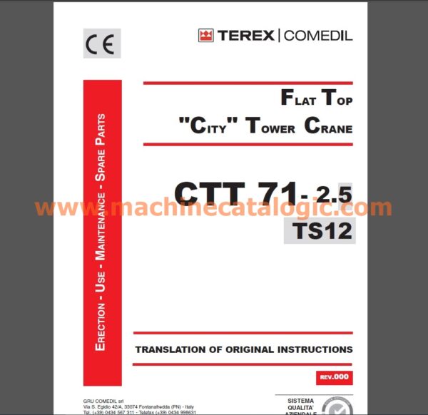 Terex CTT 71-2.5 TS12 Flat Top Tower Crane Full PDF Manual (Erection, Use, Maintenance, Spare Parts)