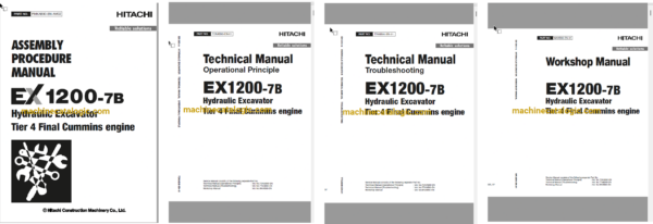 Hitachi EX1200-7B Cummins FT4 Hydraulic Excavator Assembly, Technical and Workshop Manual