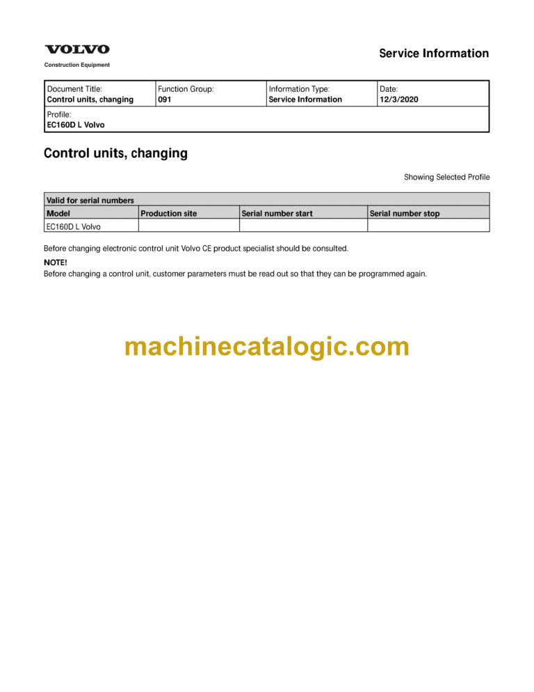 Volvo EC160DL Hydraulic Crawler Excavator Service & Repair Manual
