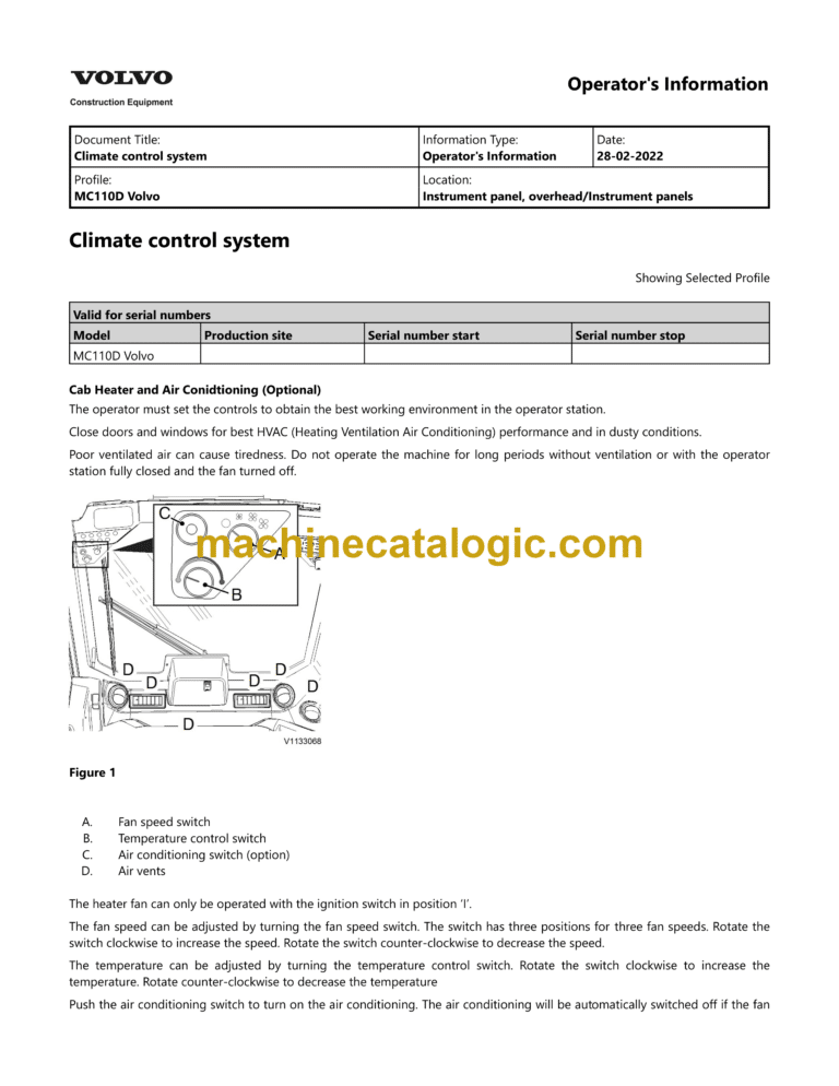 Volvo MC110D Skid Steer Loader Operator's Manual