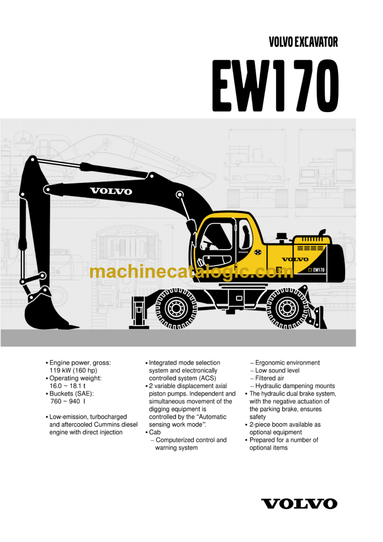 Volvo EW170 Hydraulic Wheel Excavator Service & Repair Manual