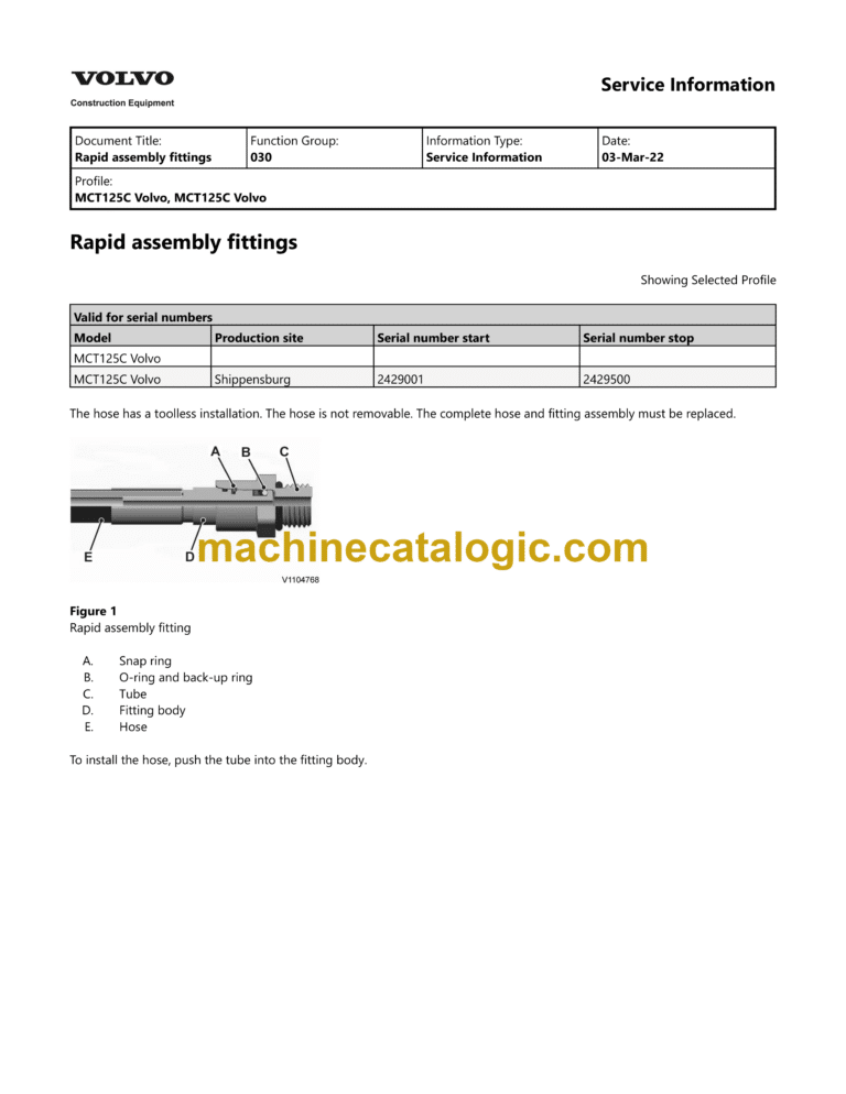 Volvo MCT125C Skid Steer Loader Service & Repair Manual