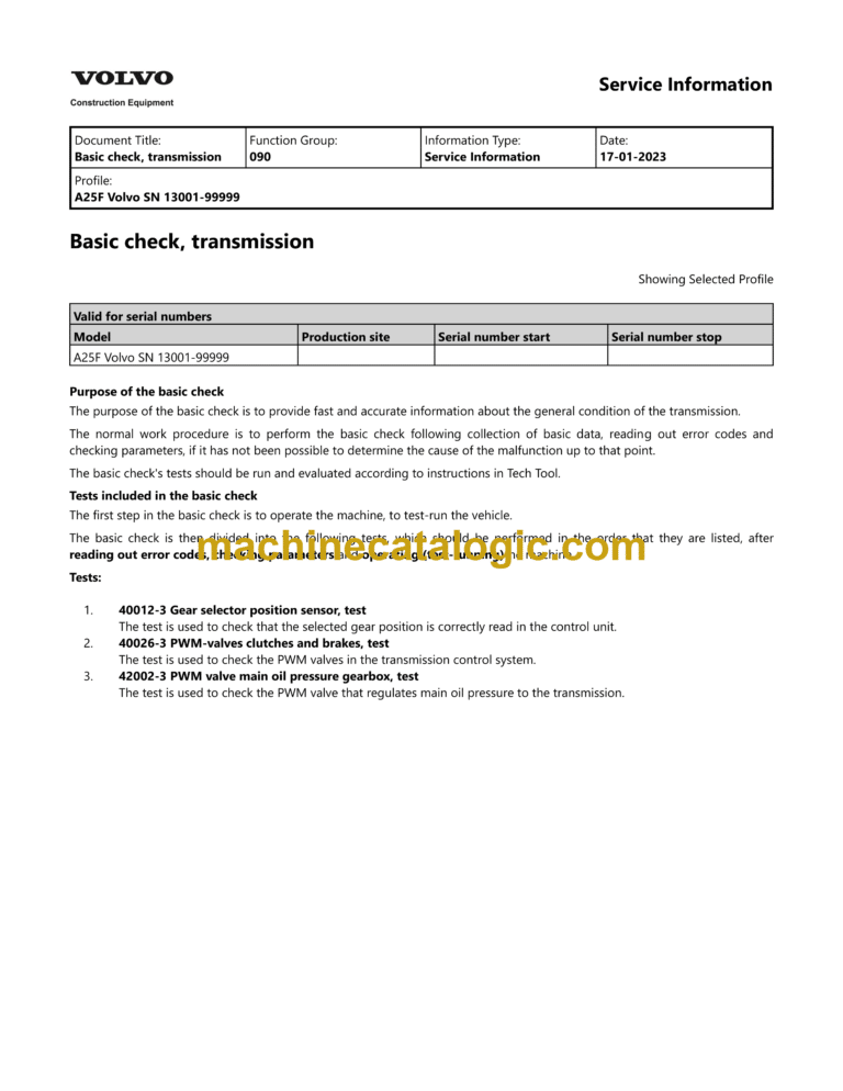 Volvo A25F Articulated Hauler Dump Truck Service & Repair Manual