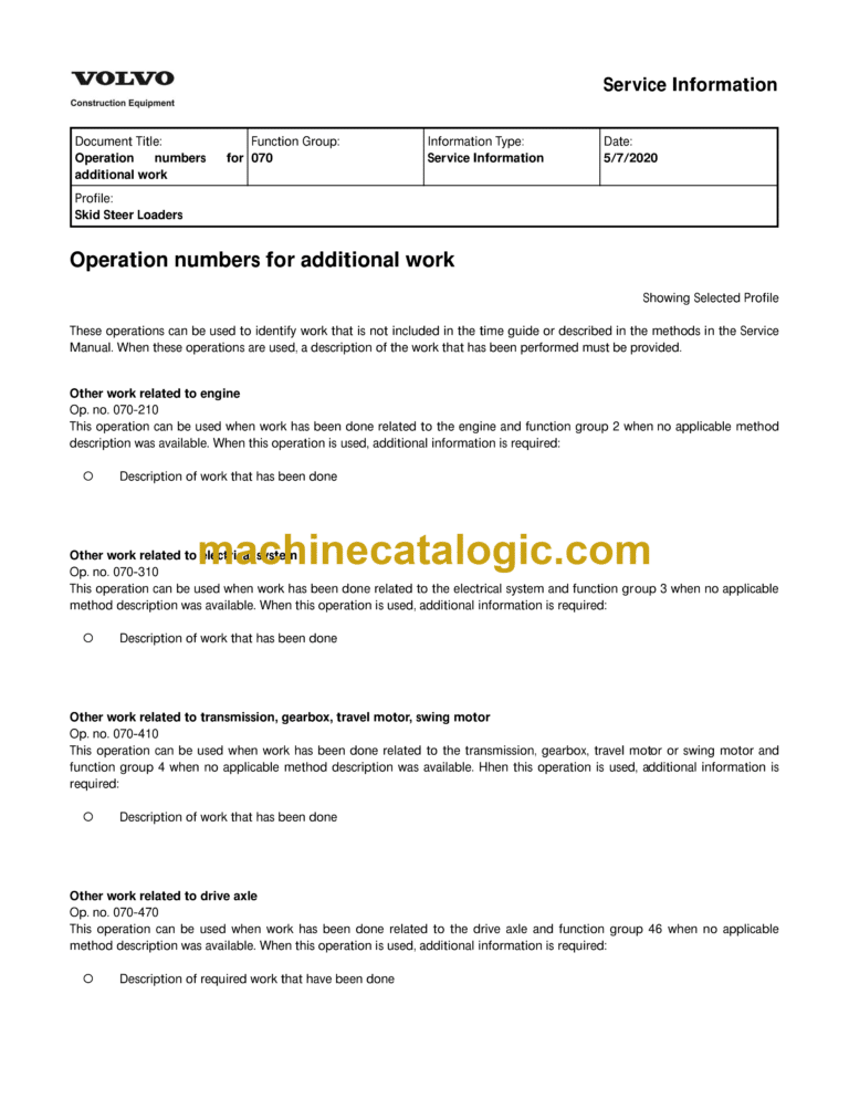 Volvo MC125C Skid Steer Loader Service and Repair Manual