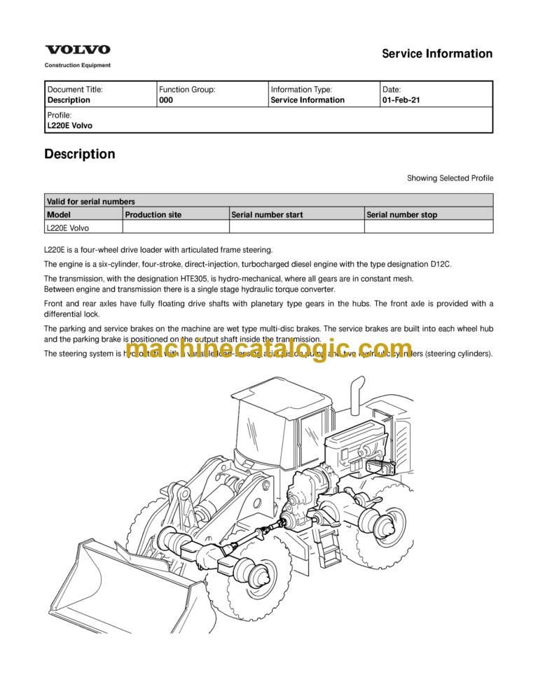Volvo L220E Wheel Loader Service & Repair Manual