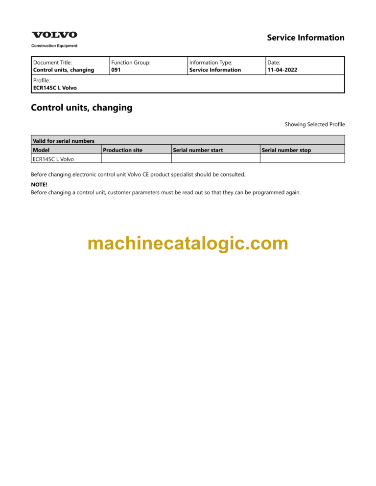 Volvo ECR145CL Hydraulic Crawler Excavator Service &amp; Repair Manual