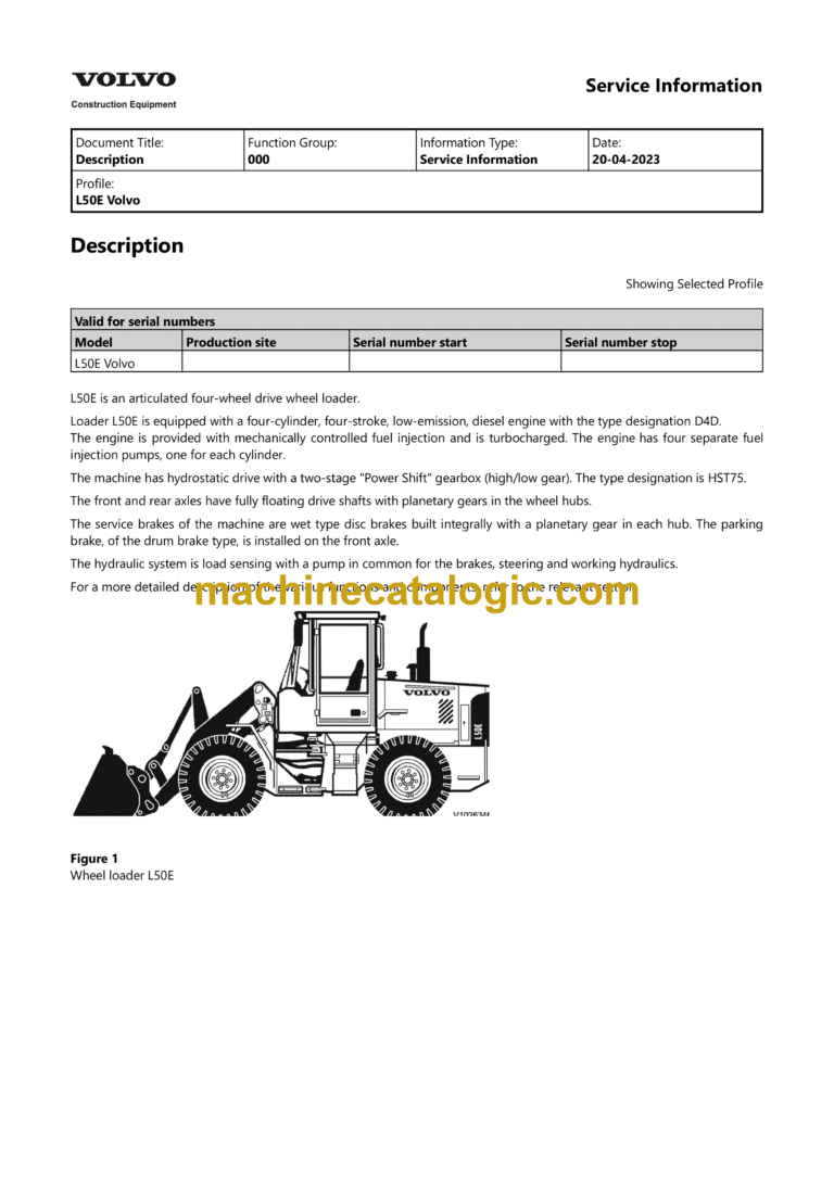 Volvo L50E Wheel Loader Service & Repair Manual