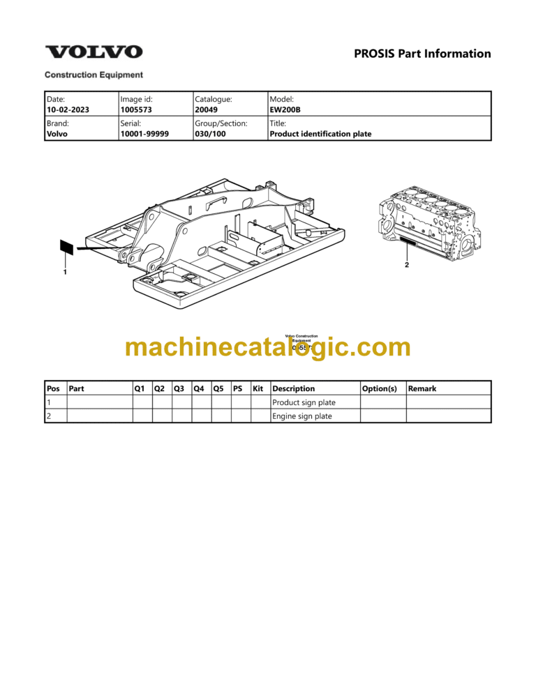 Volvo EW200B Hydraulic Wheel Excavator Parts Manual