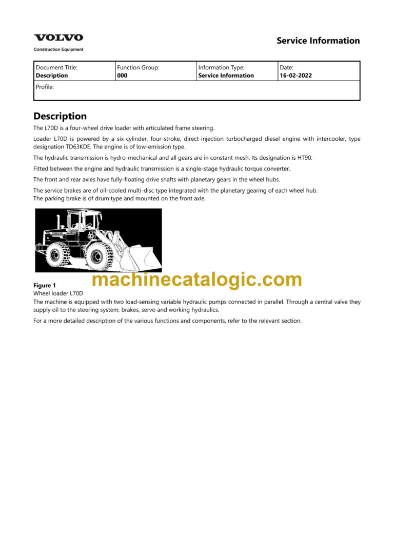 Volvo L70D Wheel Loader Service & Repair Manual
