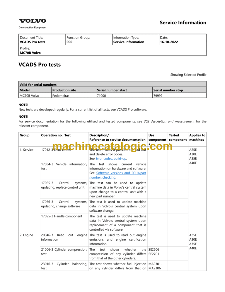Volvo MC70B Skid Steer Loader Service & Repair Manual