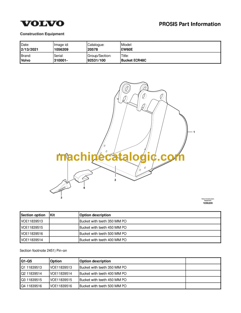 Volvo EW60E Hydraulic Compact Excavator Parts Manual