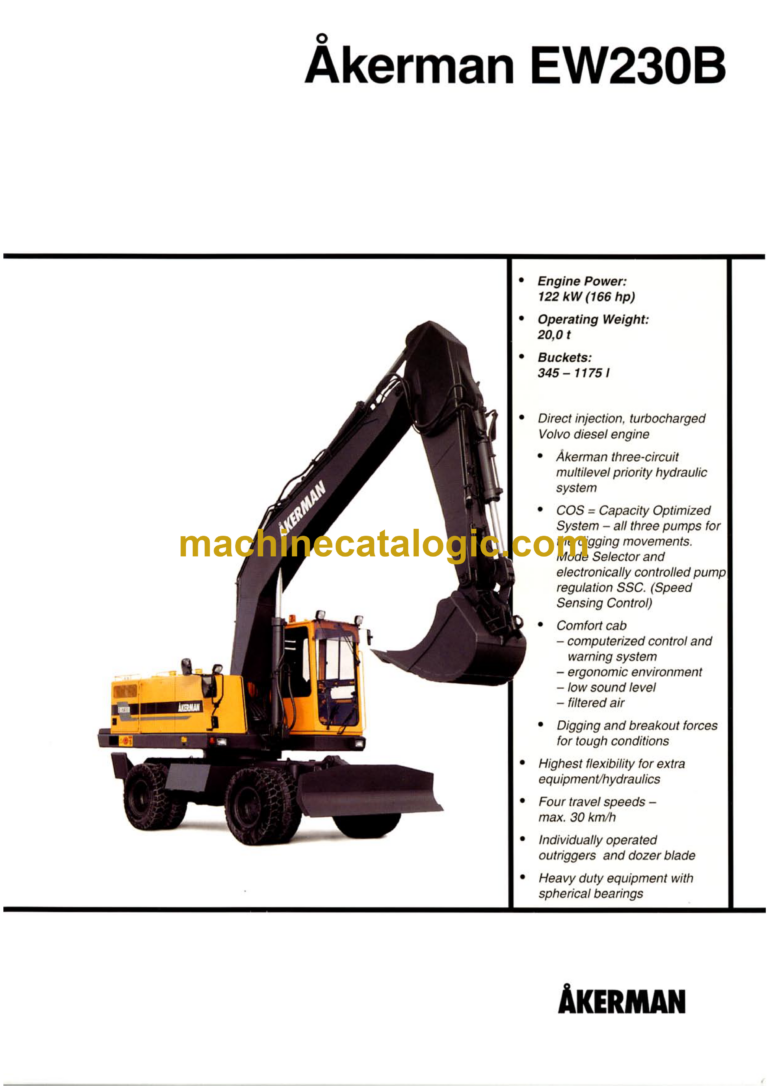 Volvo EW230B Akerman Hydraulic Wheel Excavator Service & Repair Manual