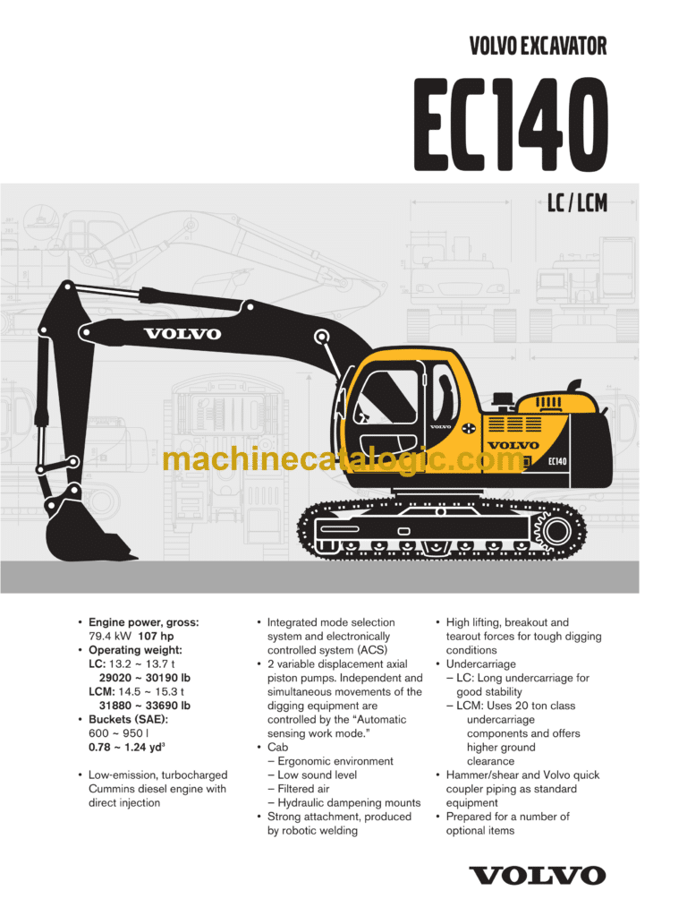 Volvo EC140 LCM Hydraulic Crawler Excavator Service & Repair Manual