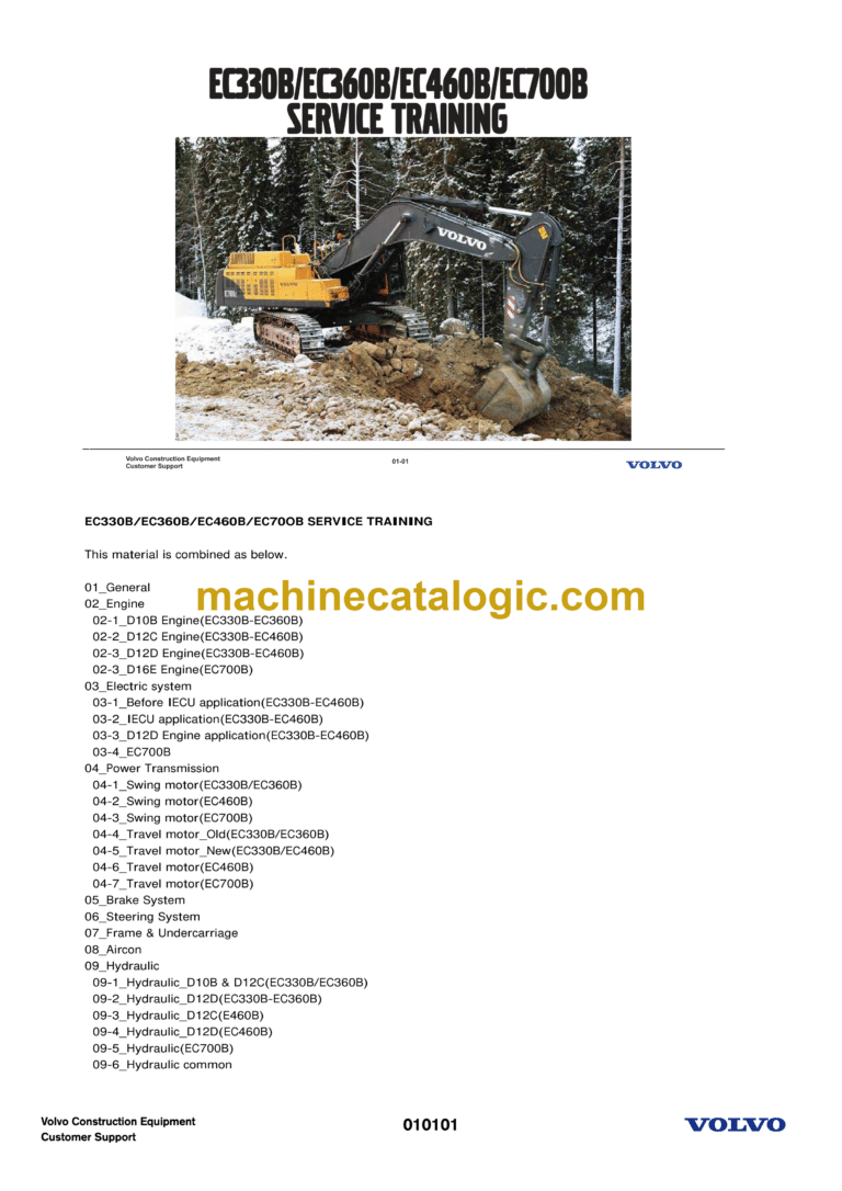 Volvo EC330B, EC360B, EC460B, EC700B Hydraulic Crawler Excavator Service Training