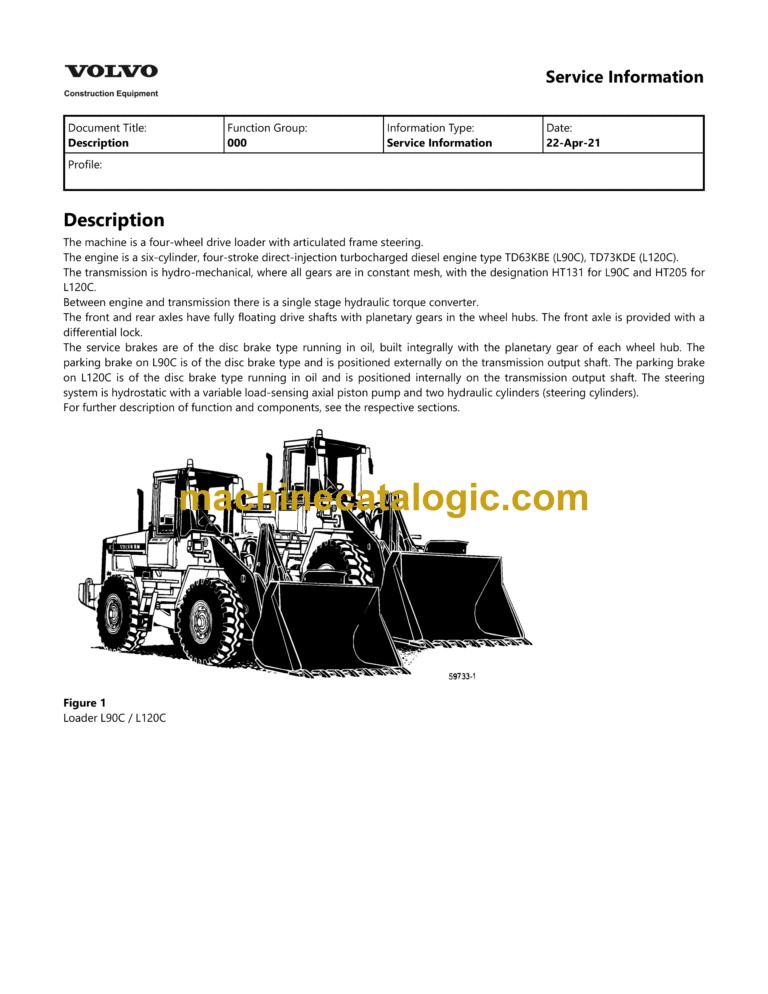 Volvo L120C BM Wheel Loader Service & Repair Manual