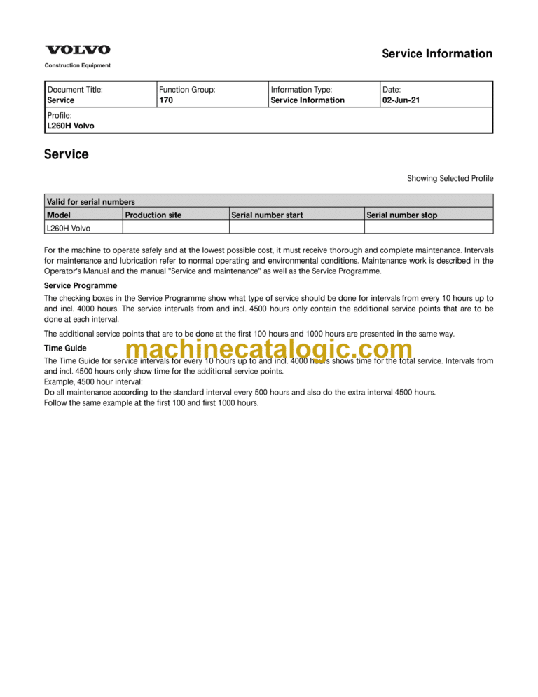 Volvo L260H Wheel Loader Service & Repair Manual