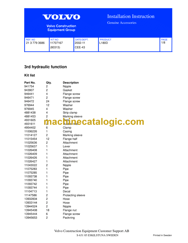 Volvo L180D Wheel Loader Service & Repair Manual