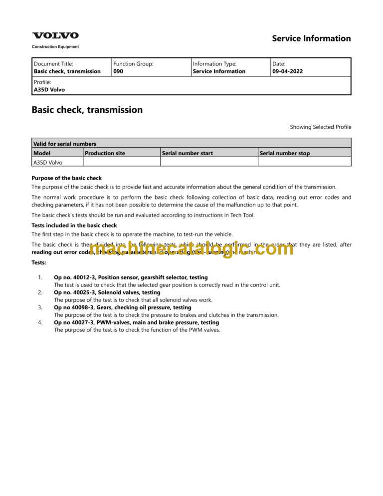 Volvo A35D Articulated Hauler Dump Truck Service & Repair Manual