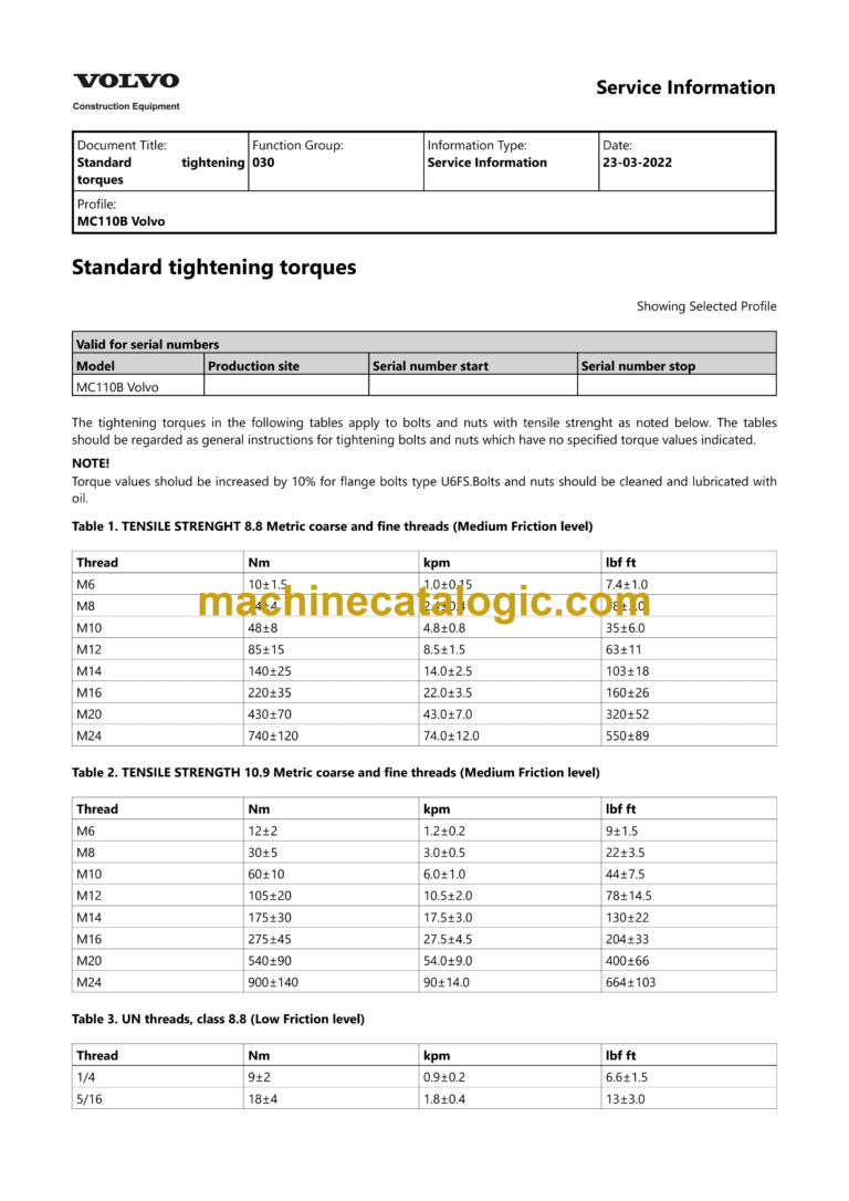 Volvo MC110B Skid Steer Loader Service & Repair Manual