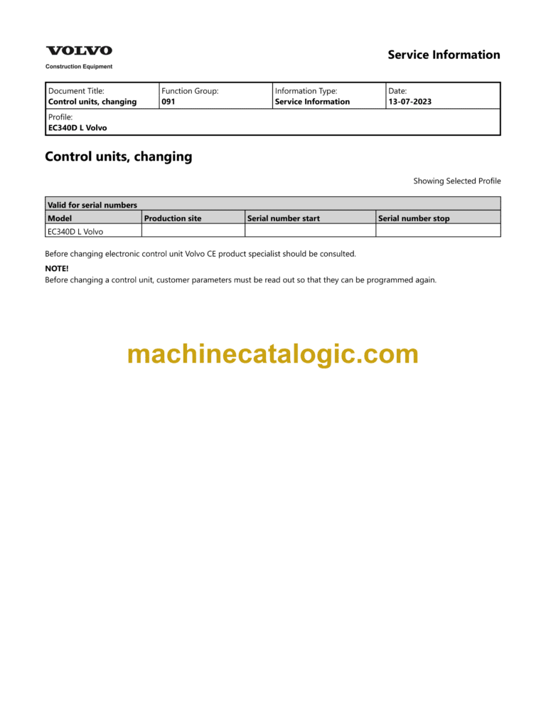 Volvo EC340DL Hydraulic Crawler Excavator Service & Repair Manual
