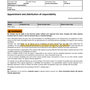 Volvo A25D Articulated Hauler Dump Truck Service & Repair Manual