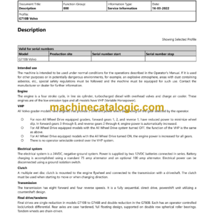 Volvo G710B Motor Grader Service and Repair Manual