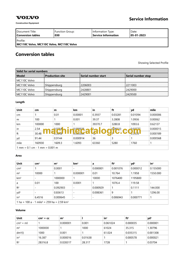 Volvo MC110C Skid Steer Loader Service & Repair Manual