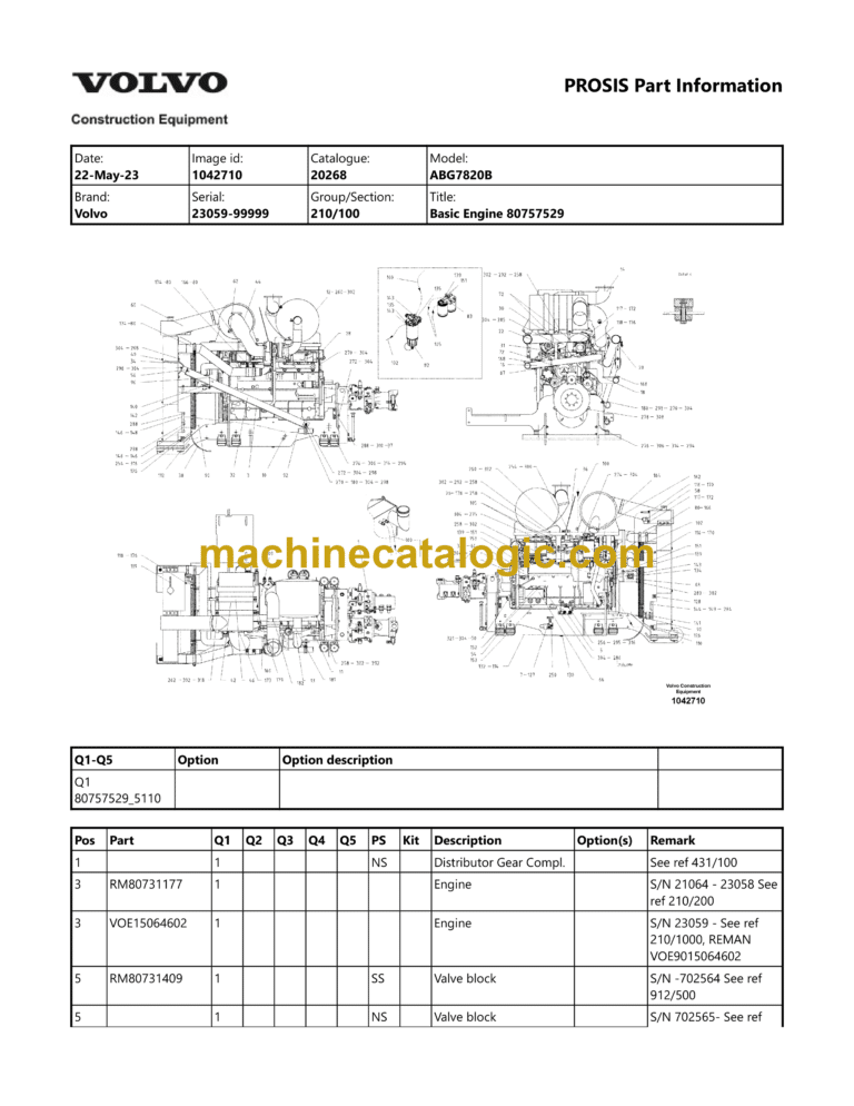 Volvo ABG7820B Tracked Paver Parts Manual