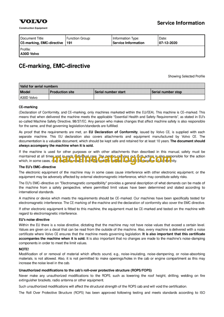 Volvo A30D Articulated Hauler Dump Truck Service & Repair Manual