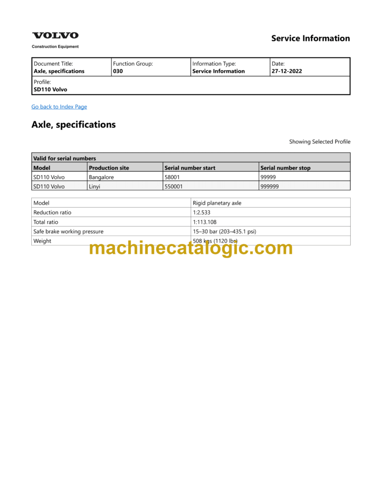 Volvo SD110 Soil Compactor Service and Repair Manual