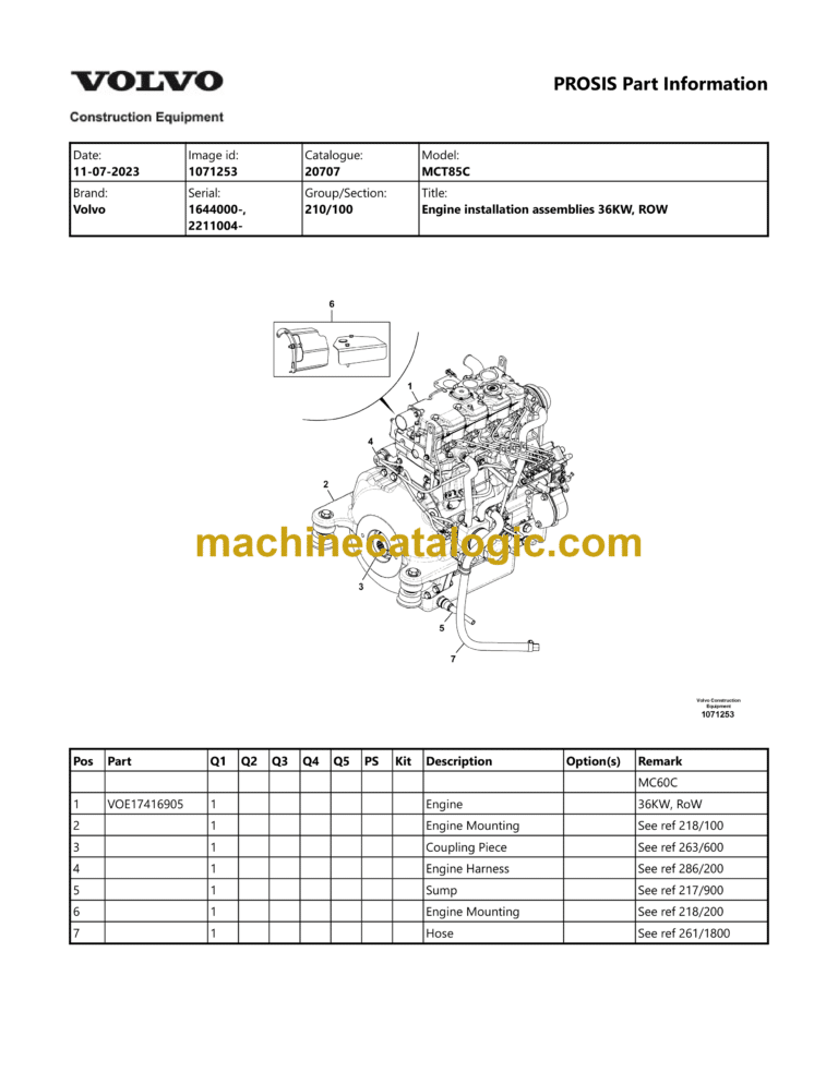 Volvo MCT85C Skid Steer Loader Parts Manual