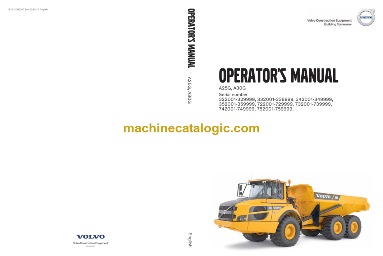 Volvo A25G, A30G Articulated Hauler Dump Truck Operator's Manual