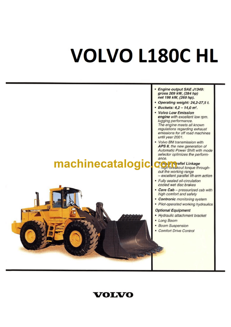Volvo L180C High Lift Wheel Loader Service & Repair Manual