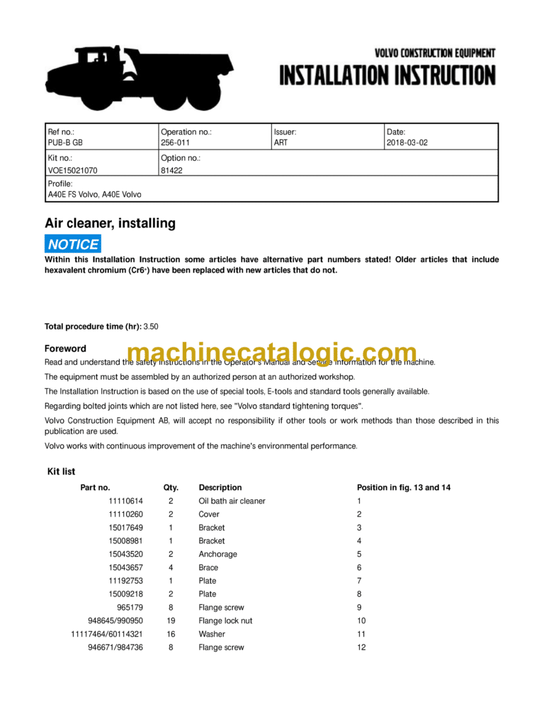 Volvo A40E Articulated Hauler Dump Truck Service & Repair Manual