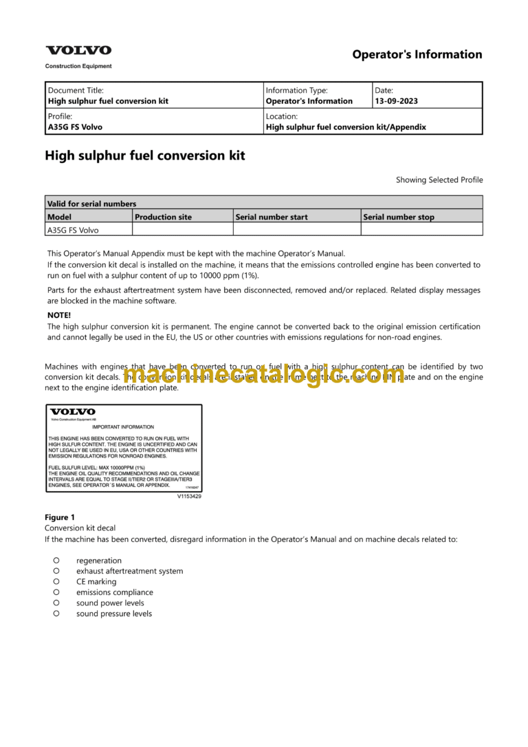 Volvo A35G FS Articulated Hauler Dump Truck Operator's Manual