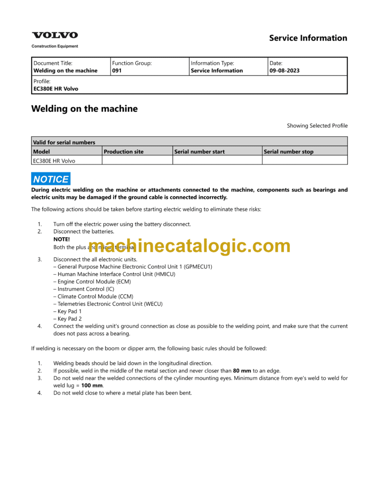 Volvo EC380E HR Hydraulic Crawler Excavator Service & Repair Manual