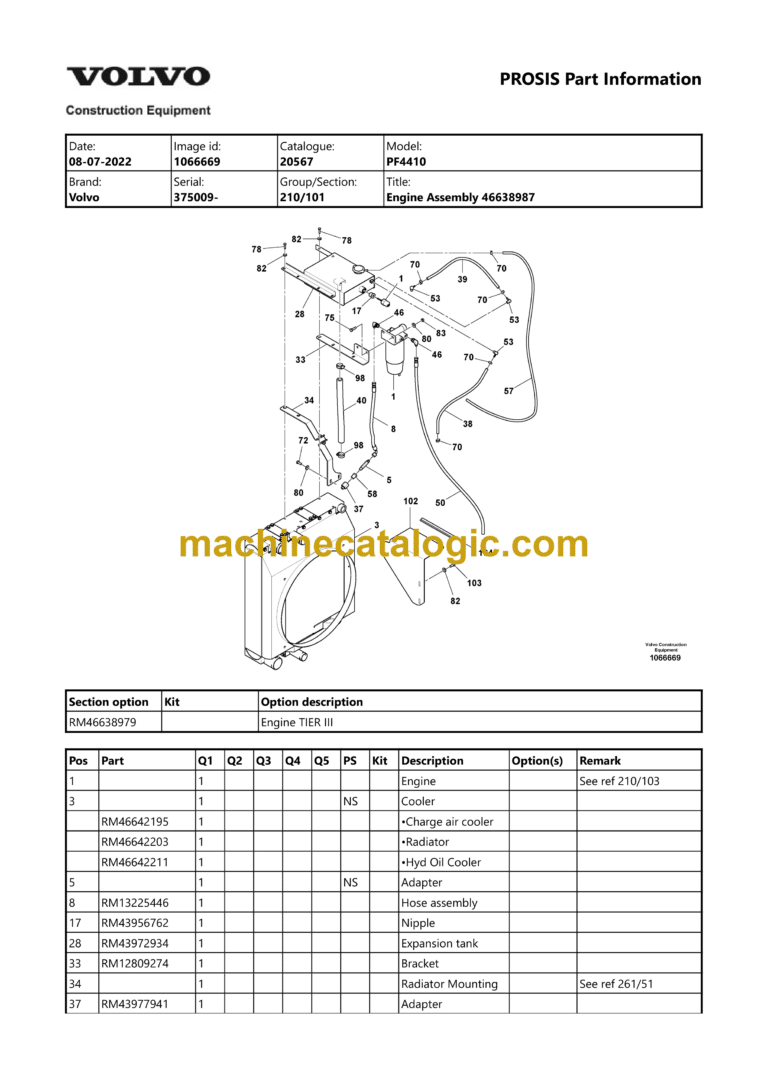 Volvo PF4410 Tracked Paver Parts Manual