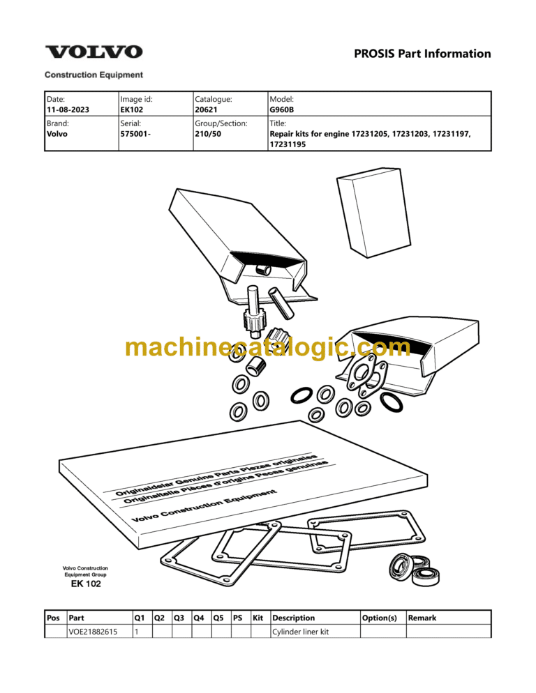 Volvo G960B Motor Grader Parts Catalog