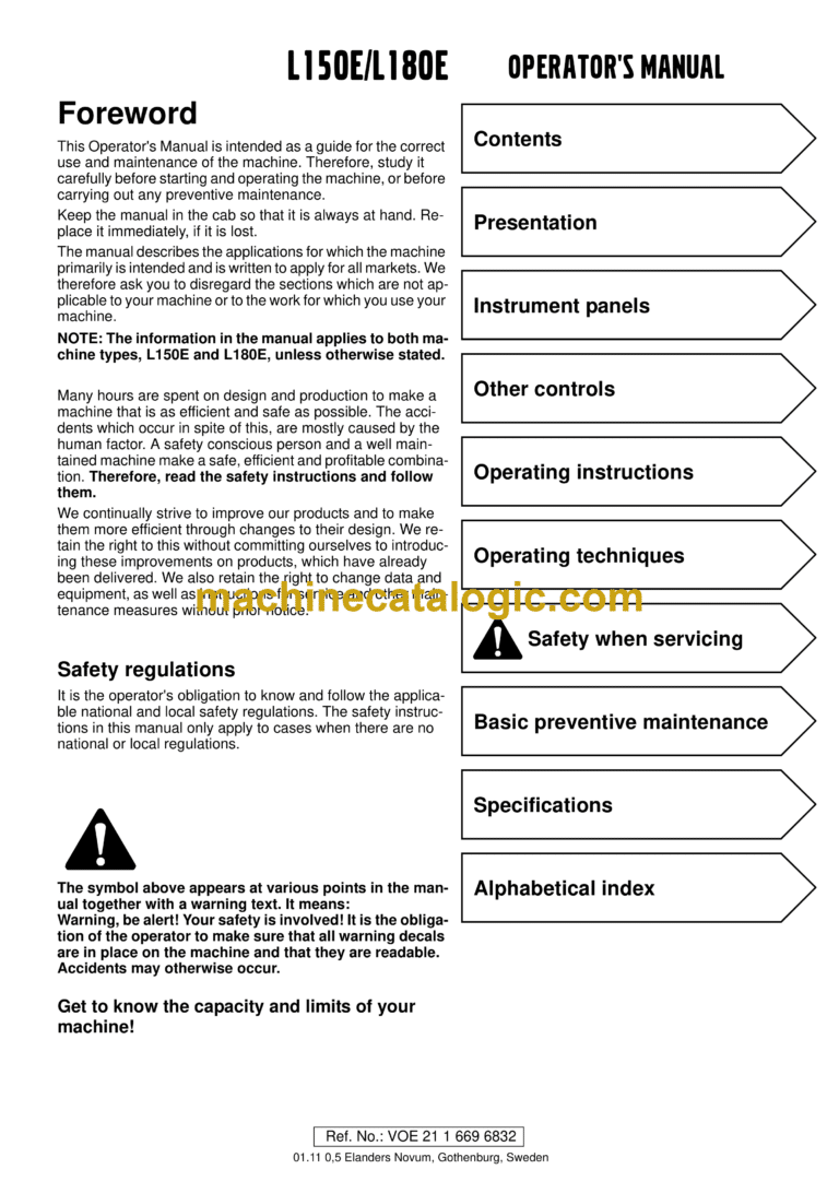 Volvo L150E, L180E Wheel Loader Operator's Manual