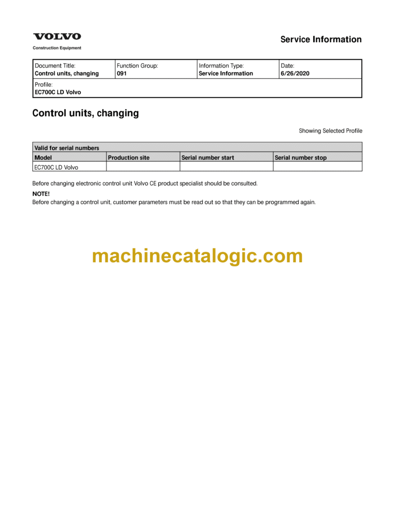 Volvo EC700C LD Hydraulic Crawler Excavator Service & Repair Manual