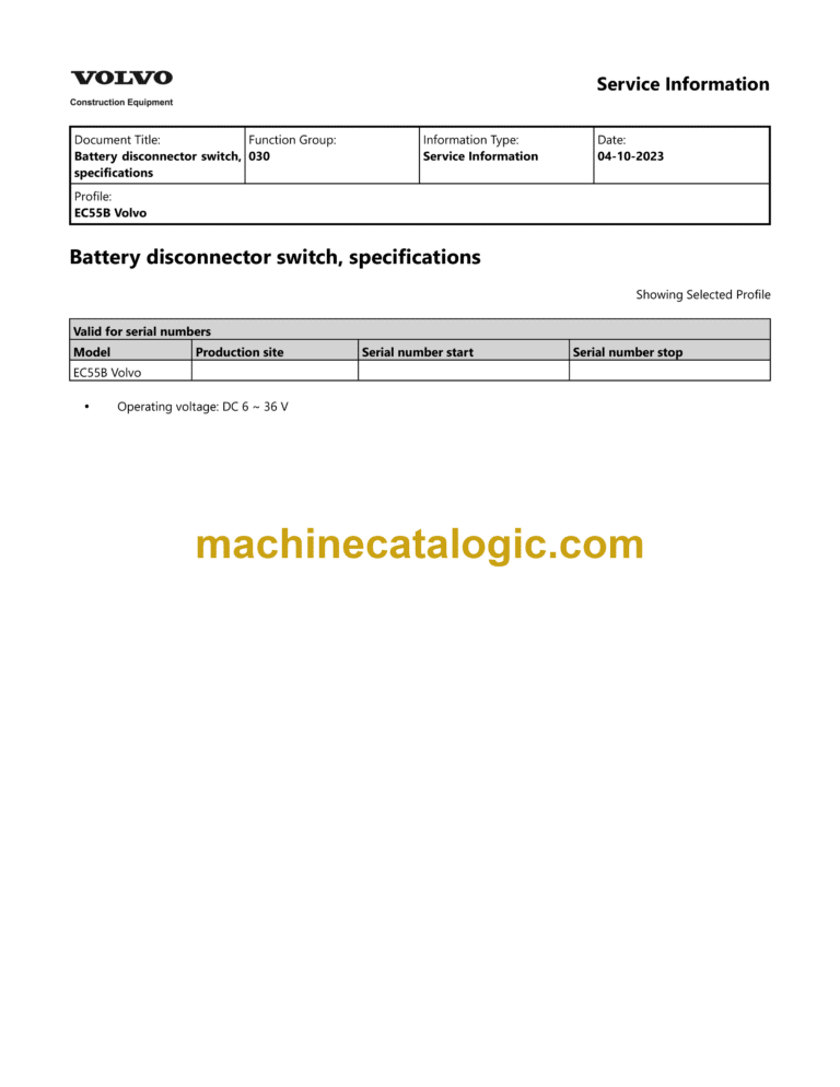 Volvo EC55B Hydraulic Compact Excavator Service & Repair Manual