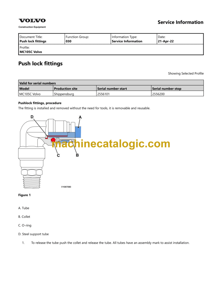 Volvo MC105C Skid Steer Loader Service and Repair Manual