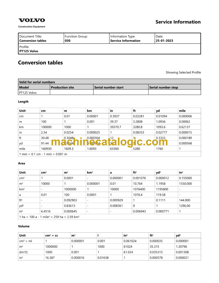 Volvo PT125 Asphalt Compactor Service and Repair Manual