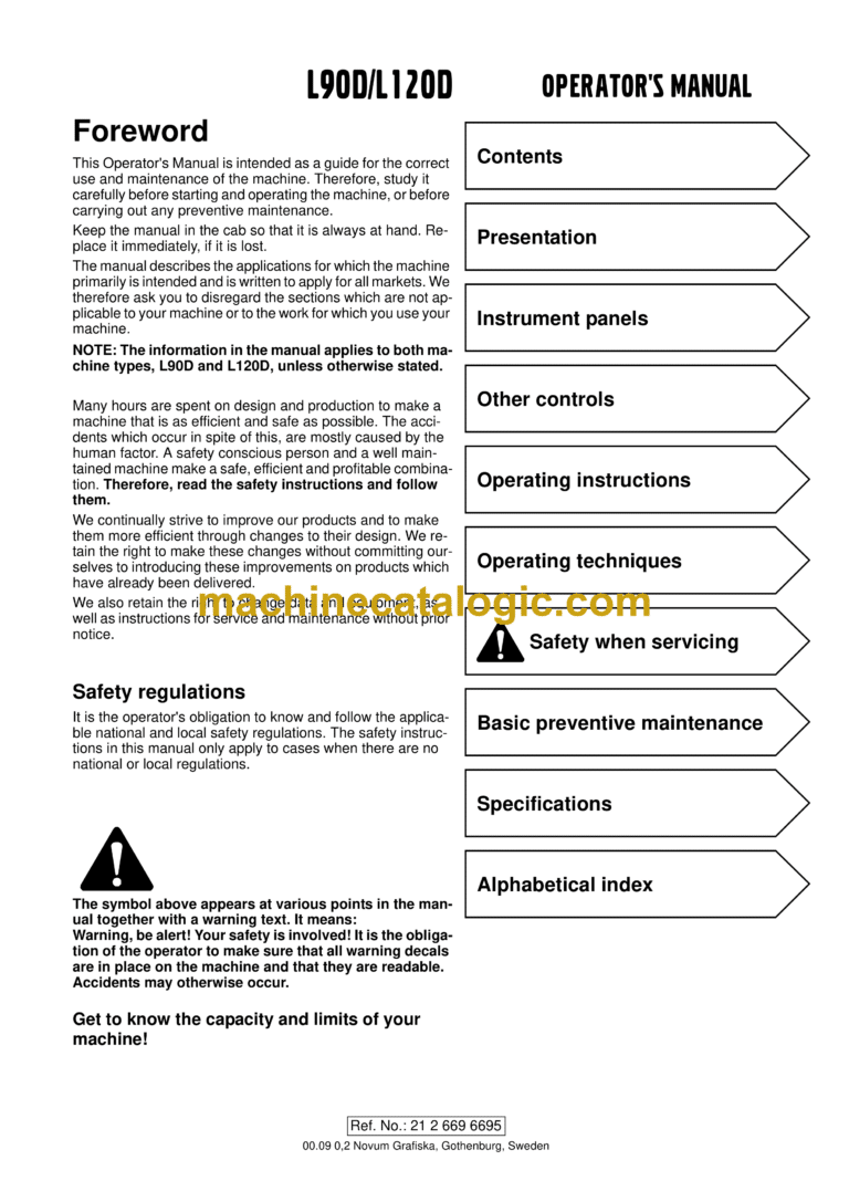 Volvo L90D, L120D Wheel Loader Operator's Manual