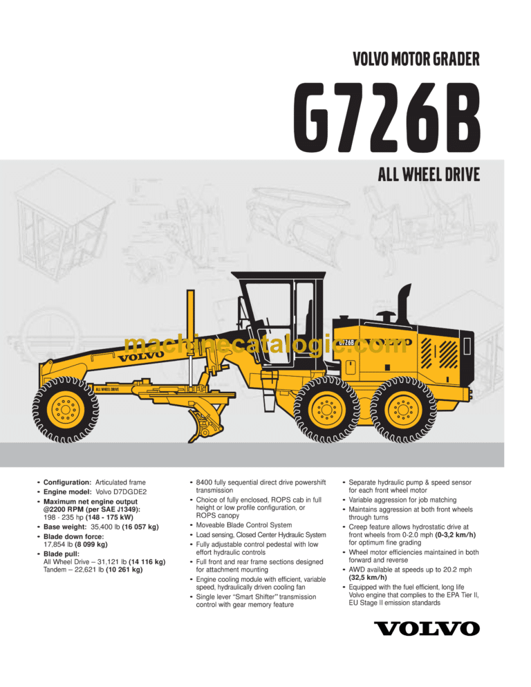 Volvo G726B Motor Grader Service and Repair Manual