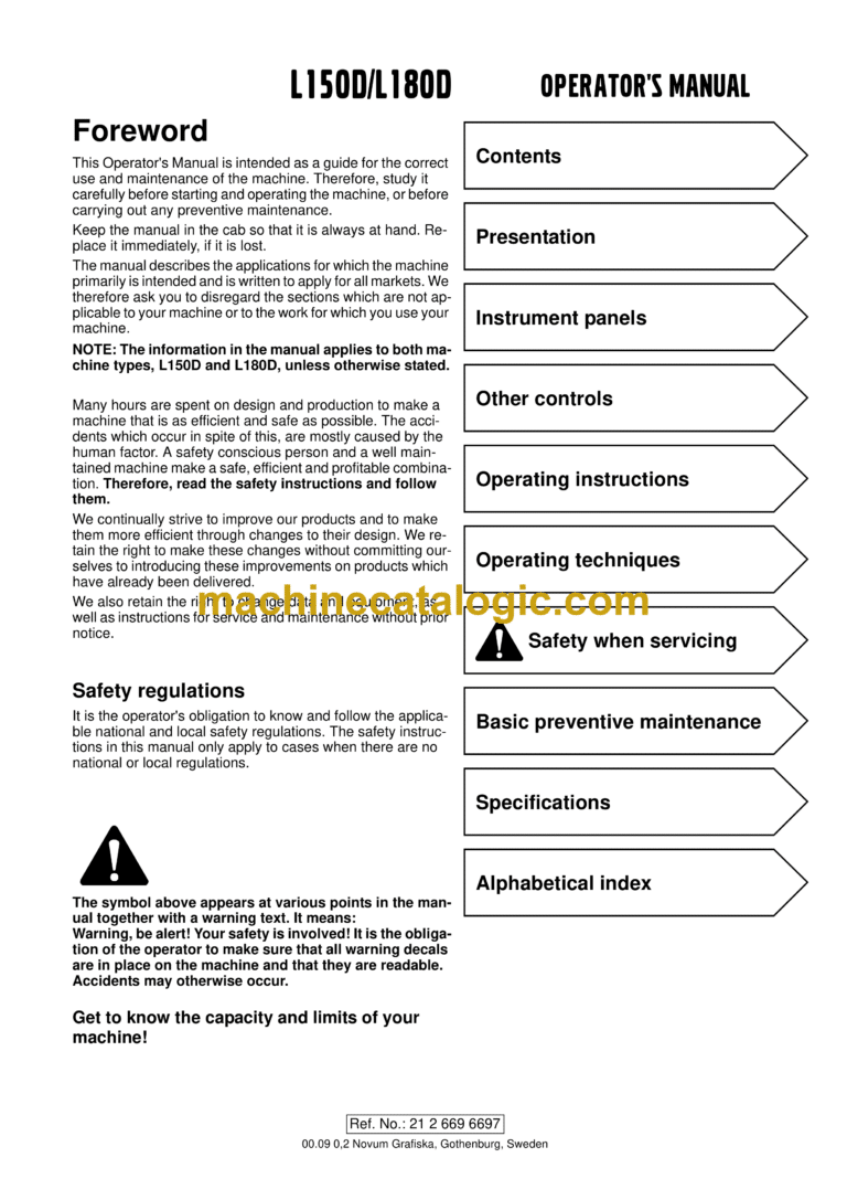 Volvo L150D, L180D Wheel Loader Operator's Manual