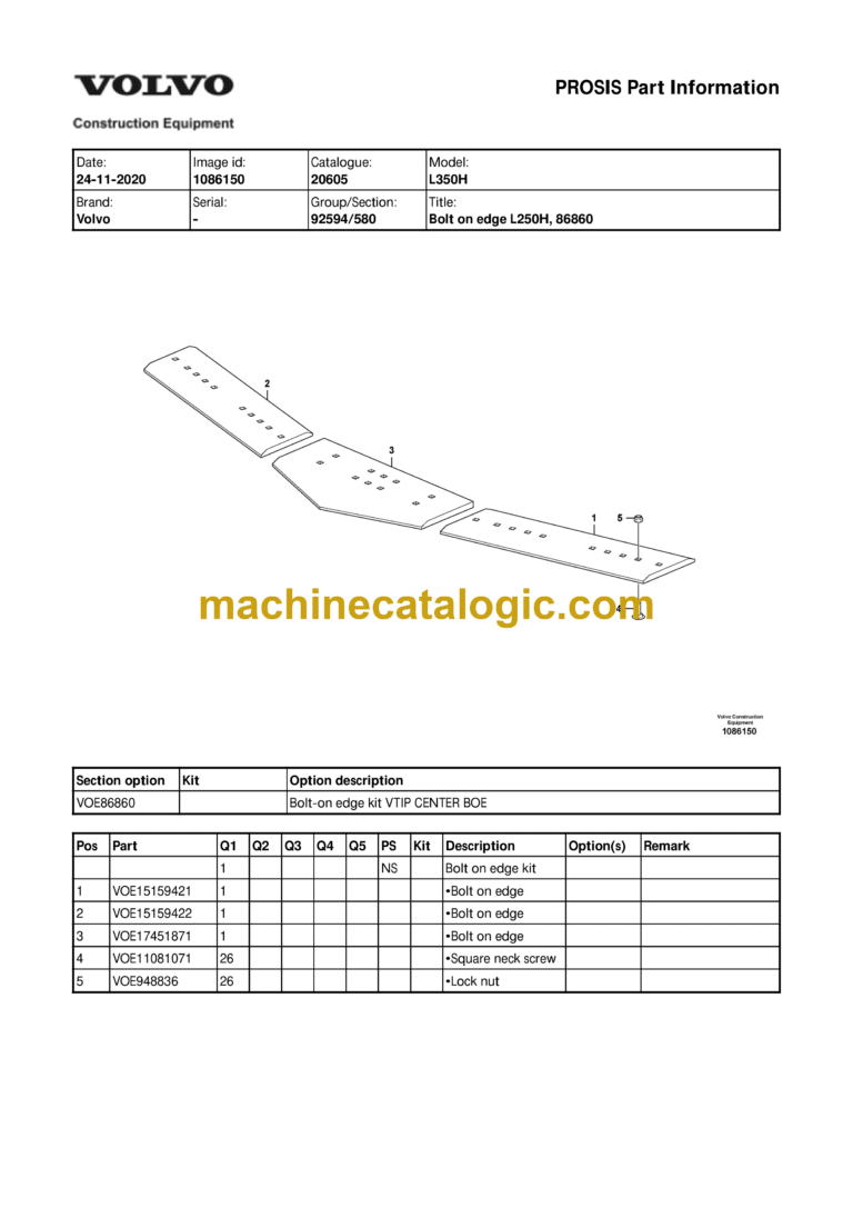 Volvo L350H Wheel Loader Parts Manual