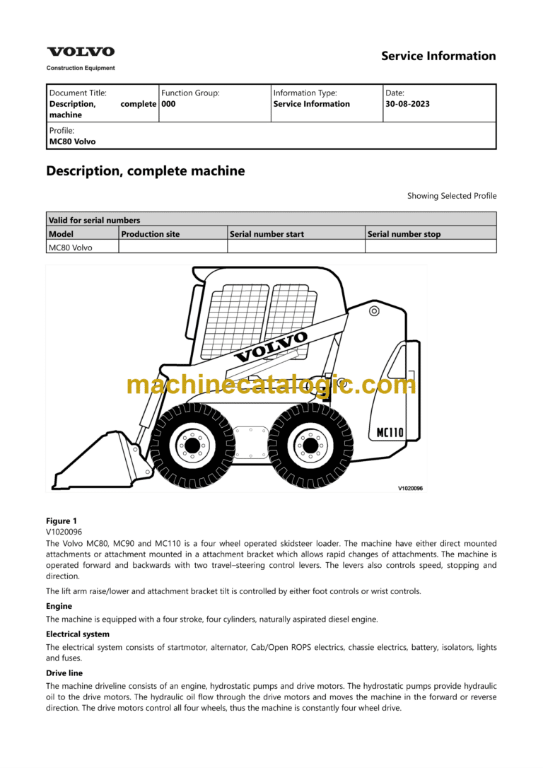 Volvo MC80 Skid Steer Loader Service & Repair Manual