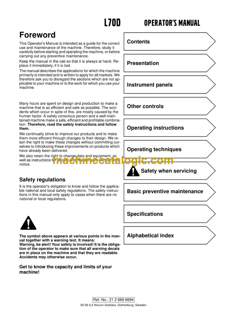 Volvo L70D Wheel Loader Operator's Manual