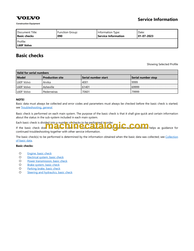 Volvo L60F Wheel Loader Service & Repair Manual